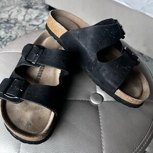 Black Double Strap Buckle Sandals